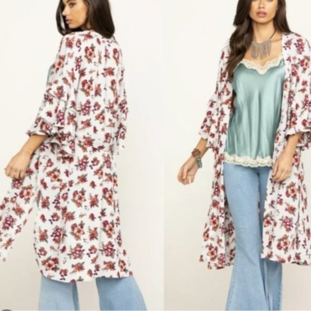 WRANGLER RETRO FLORAL BELTED KIMONO DUSTER